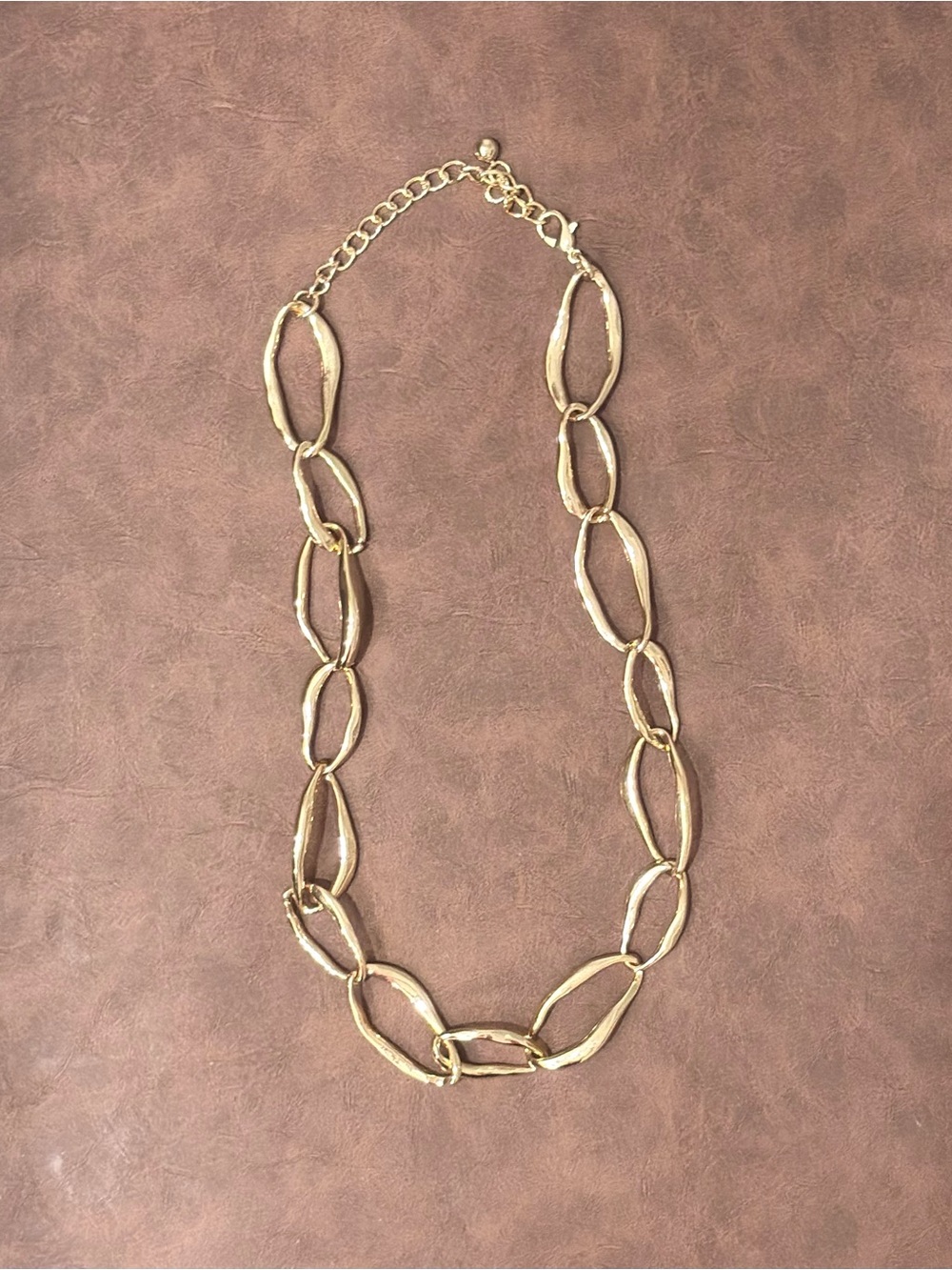 Hammered Gold Chunky Large Link Adjustable Statement Necklace